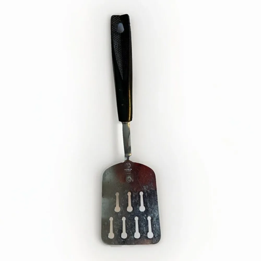 Ekco Chromium Plated Keyhole‎ Spatula Short Handle Black Plastic Melt Marks 10”